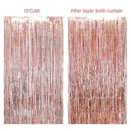 1*2M Rose Gold Foil Tinsel Fringe Curtain Wedding Party Backdrop Decoration Birthday Curtain Photo Booth Wall Decor 240119