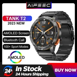 Akıllı Saatler Askeri Smartwatch Tank T2 Ultra AMOLED Akıllı Saat Bluetooth Çağrı IP68 Su Geçirmez Spor Fitness Tracker Erkek Kadınlar İçin İzler