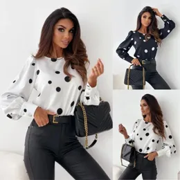 Damesblouses Street chic Dames Tops Chiffon shirts Lange mouwen Dot Print O-hals Casual Retro Losvallend 2024 Zomerkleding Vrouw