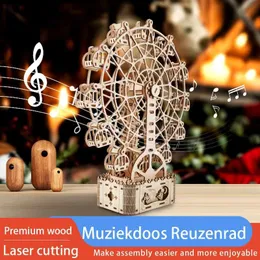 Arti e mestieri Fai da te ruotabile 3D Puzzle in legno Carillon Ruota panoramica Mulino a vento olandese carillon Kit meccanici Assemblaggio Decor Giocattolo per regali YQ240119