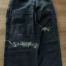 Dżinsy męskie JNCO dżinsy Y2K Męskie Hip Hop retro graficzne haftowane workowate dżinsy czarne spodnie nowe harajuku gotyckie wysokie pasy szerokie spodnie