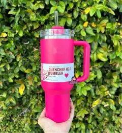 24H Ship Pink Cosmo H2.0 40oz Stainless Steel Tumblers Cups with Silicone handle Lid Straw Car Mugs Keep Cold Travel Water Bottles Valentine's Day tt0201