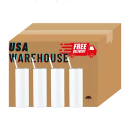 Partihandel USA Can Warehouse 20oz Mugs rostfritt stål dubbel vägg tomt rak 20 oz sublimering tumlar med plaststrån och lock 0118