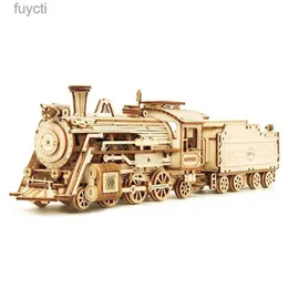 الفنون والحرف الروبوتات ROKR 3D WOODEN PUZZENT MONTOSSIOI TOYS Steam Train Train Army Jeep Heavy Truck Model Kits for Kids YQ240119