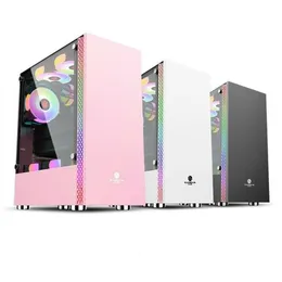 Datorfodral GamEKM Kvadratiskt element Desktop Case USB3.0 Gränssnitt Temperat Glass Gaming PC Compatible med ATX ITX Microatx - Pink Dhnoa