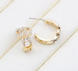 Fashion Design Brand Letter 18K Gold Plated Stud Earrings Luxury Womens Crystal Rhinestone Geometry Round 925 Silver Ear Loop High7726938