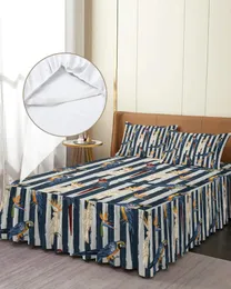 Sängkjol Parrot Bird of Paradise Blue and Grey Stripes monterade sängkläder med örngottmadrassens täckningsbäddsark