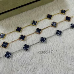 Lovely Luxury Designer Bracelet for Women Girls Silver Gold Sweet 5 Flowers Blue Pietersite Stone Link 15mm Bracelets Jewelry Newest 0XQ5