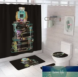 Luxurious Print Trend Shower Curtains Sets Hipster High-grade Four-piece Suit Bathroom Anti-peeping Non-slip Deodorant Bath toilet Mats Matching