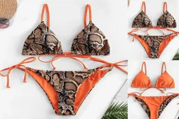 Women039s stroje kąpielowe bikini 2021 seksowna wężowa druk koronka w górę wysokiej nogi zestawu dwuczęściowego kostiumu kąpielowego Kąpiec dla kobiet set 55090047