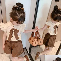 Ensembles de vêtements Summer Girls Set Petite chemise à manches volantes Pantalons Bud Costumes Bébé Princesse Sport Survêtements Enfant Enfants 2pcs Drop Del Dhfvp