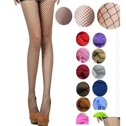 Meias Meias Meias Meias Mulheres Meia-calça Mticolor Fishnet Stockingscolored Pequeno Médio Grande Malha Collants Antihook Meias de Nylon Dh4If