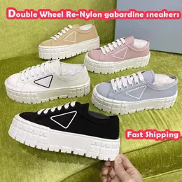 Designer New 2024 10A high Quality Designer Double Wheel Re-Nylon gabardine sneakers platform canvas sneakers gabardine triangle pattern thick soled Trainers