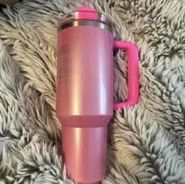 Limited Edition THE QUENCHER H2.0 40OZ Mugs Cosmo Pink Parade Tumblers Insulated Car Cups Termos Valentine's Day Gift Pink Sparkle Starbucks 1:1 Logo 019