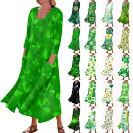 Casual Dresses Women's Comfor St. Patrick's Day Print Three Quarter Sleeves Cotton Pocket Dress Elegant Versatile Ropa Mujer