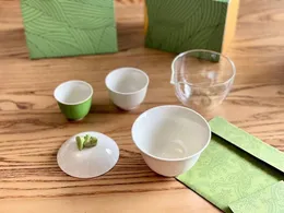 Дизайнерский зеленый дорожный чайный сервиз, удобный портативный чайный сервиз Zongzi, подарочная коробка с зелеными листьями бамбука и сумочкой, набор для приготовления чая