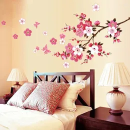 Wall Stickers Muursticker Room Peach Blossom Flower Butterfly Diy Modern Art Decals Home Decoration QW