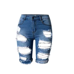 Kvinnors jeans knälängd rippade för kvinnors hål plus storlek denimshorts med hög midja taille haute kvinnlig jean femme 50 droppe deliv dhwdh