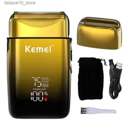 전기 면도기 Kemei 전기 면도기 올 금속 하우징 포일 면도기 LCD 디스플레이 무선 남성 면도기 USB 팝업 수염 트리머 Q240119와 충전 가능