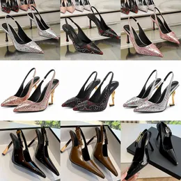 Neue Damen-Sandalen, Top-Designer-Hausschuhe, Schnür-Schnalle, Plateauschuhe, luxuriöse Strasssteine, spitze High Heels, Diamantkette, Freizeitschuhe, modische, glänzende Bankettschuhe