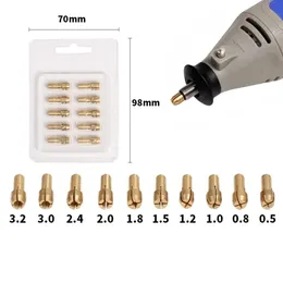 ملحقات الطحن الكهربائية 10pcs 3.2mm-0.5mm Mini Drill Brass Collet Chuck for Dremel Rotary Tool Engraving Pen Copper Core