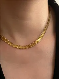 Girocollo GHIDBK Collana a catena piatta laterale in pizzo per colletto spesso con piastra quadrata in acciaio al titanio da donna con placcatura in oro reale