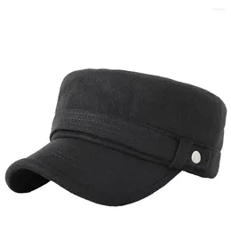 Береты 2024, осень и зима, фетровая плоская кепка для папы среднего возраста, пожилой мужчина, шерстяная шляпа в стиле милитари, мужские повседневные бейсболки 55-60 см