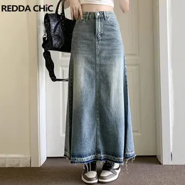 Sukienka Reddachic 2023 Summer New Blue High Tase Long Spirt Plain Dżins Spódnica Kobieta Maxi Jean Spódnica acubi moda kobiet y2k streetwear