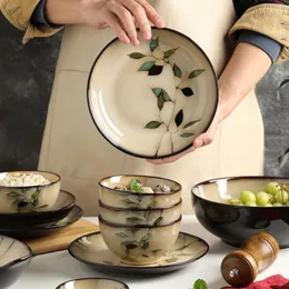 Teller Keramikschalen und kombiniertes Geschirr Home Retro japanische Unterglasurfarbe kreative Nudelschüsselsuppe