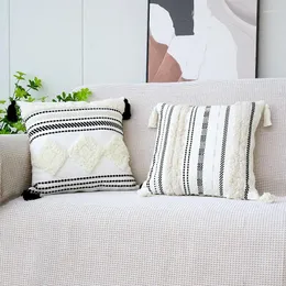 Подушка в стиле бохо из хлопка и льна, геометрическая нить, вязаная крючком, наволочка для гостиной, спальни