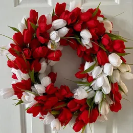 Decorative Flowers 40cm Artificial Tulip Wreath Simulation Wedding Door Wall Hanging Decoration For Valentine's Day Mother's Decor