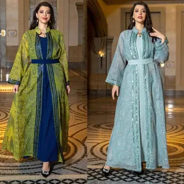 Middle Eastern Muslim Abaya Two Piece Dubai Dress Elegant Cardigan Long Sleeves Embroidery Evening Dresses Vestidos robe soiree femme musulmane