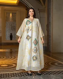 Jalabiya Middle Eastern Robe Muslim Mesh broderade paljetter Täräckade aftonklänningar Dubai Abaya Temperament Turkish Long Dress 2024 Nyankomst