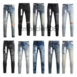 Purple Jeans Designer for Mens Brand Hole Skinny Motorcycle Trendy Ripped Patchwork All Year Round Slim Legged Sdouc NPFN