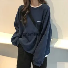 Herrtröjor tröjor nya kpop brev hoody mode koreanska tunna chic kvinnor tröjor 2022 vinter cool marinblå blå grå pullover toppar för kvinnor s-xlephemeralew