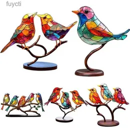 Artes y manualidades Vidrieras Pájaros en rama Pájaros multicolores de doble cara Acrílico Forma de pájaro Artesanía Decoración del hogar Adorno para escritorio YQ240119