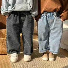 Trousers 2024 Spring New ldren Solid Denim Trousers Girls Loose Wide Leg Pants Kids Casual Pants Boys Jeans 1-6year Baby Clothesvaiduryc