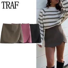 Saias femininas skort rosa preto curto para mulheres cintura alta mini saia shorts mulher moda elegante social