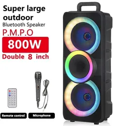 Högtalare 800W dual 8 tum flamslampa utomhus ljud karaoke partybox rgb bluetooth högtalare färgglada LED -ljus med mic fjärrkontroll Subwoofer FM