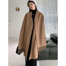 Wool Blends Caixingle Scali Clar dwustronne 100 płaszcz w stylu koreańsko średni długi stały kolor płaszczy żeńskie luksusowe ubranie dh7bf