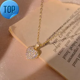 14K Altın Kaplama Titanyum Çelik Kalp Şekimi Kolye Kolye Parlak Zirkon Paslanmaz Çelik Kolyeler Kadın Mücevherleri 2022