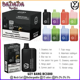 Uzy bang bc5000 kit caixa vape descartável puff 5000 bobina de malha recarregável e cigarros 0% 2% 3% 5% vaper 12ml cartuchos