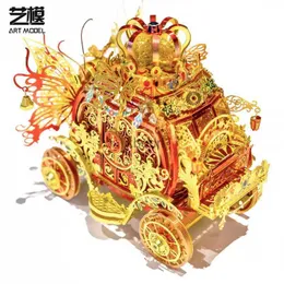 Ferramentas de artesanato MU 3D Metal Puzzle Red Rincess Carriage modelo DIY 3D Laser Cut Montar Jigsaw Toys com luz de controle de voz PRESENTE para crianças YQ240119