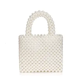 Totes Handmade Woven Beaded Pearl Bags For Women Handbags New Fashion Small Beading Tote Trend Beach Vacation Phone Clutch Party Bags