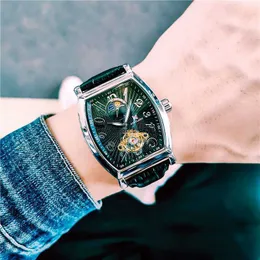Authentic fully automatic mechanical watch men's waterproof belt luminous square hollowed out student wine barrel shaped