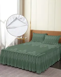 Jupe de lit bohème lignes géométriques, couvre-lit élastique vert avec taies d'oreiller, housse de matelas, ensemble de literie, drap