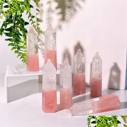 Artes e ofícios Torre de cristal emendada em pó branco original Art Deco Varinha de cura mineral Reiki Pedra de energia natural de seis lados Abili Dhurn