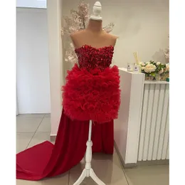 Очаровательные красные платья для выпускного вечера без бретелек с бусинами и оборками, платья для дня рождения, вечерние платья для особых случаев, Robe De Bal