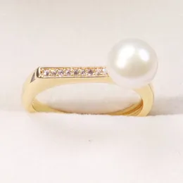 Anelli a grappolo Anello con perla alla moda con oro reale placcato in rame Mantou da 7-8 mm TR129