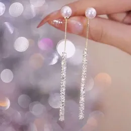 Kolczyki z frędzlami pełne diamentowe damskie szczupłe kolczyki perłowe proste konstrukcje